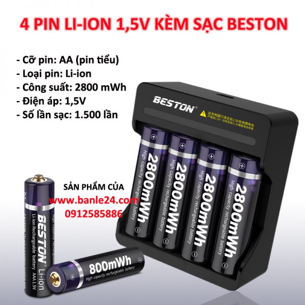 Bộ 04 pin sạc AA 1,5v kèm sạc hãng Beston cho các thiết bị chuyên dụng